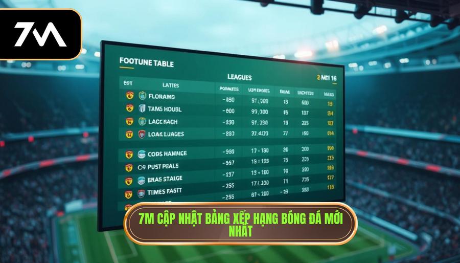 7M cập nhật bảng xếp hạng bóng đá mới nhất